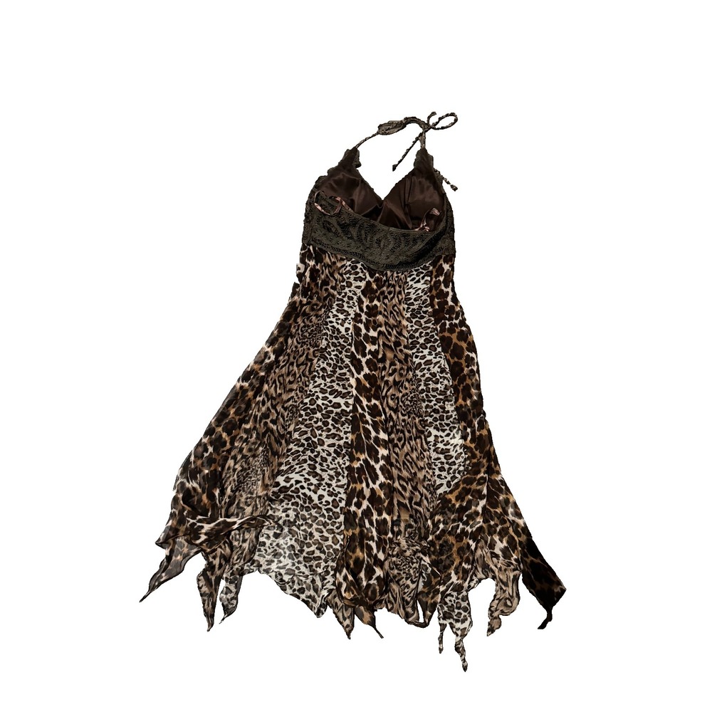 Cache Silk Leopard Midi babydoll Dress 6 Y2K Vintage Animal Print Fairycore - Picture 6 of 7